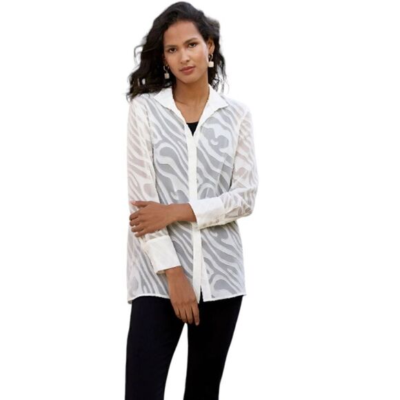 MING WANG Sheer Zebra Stripe Woven Blouse ~NWT~ - Picture 1 of 5